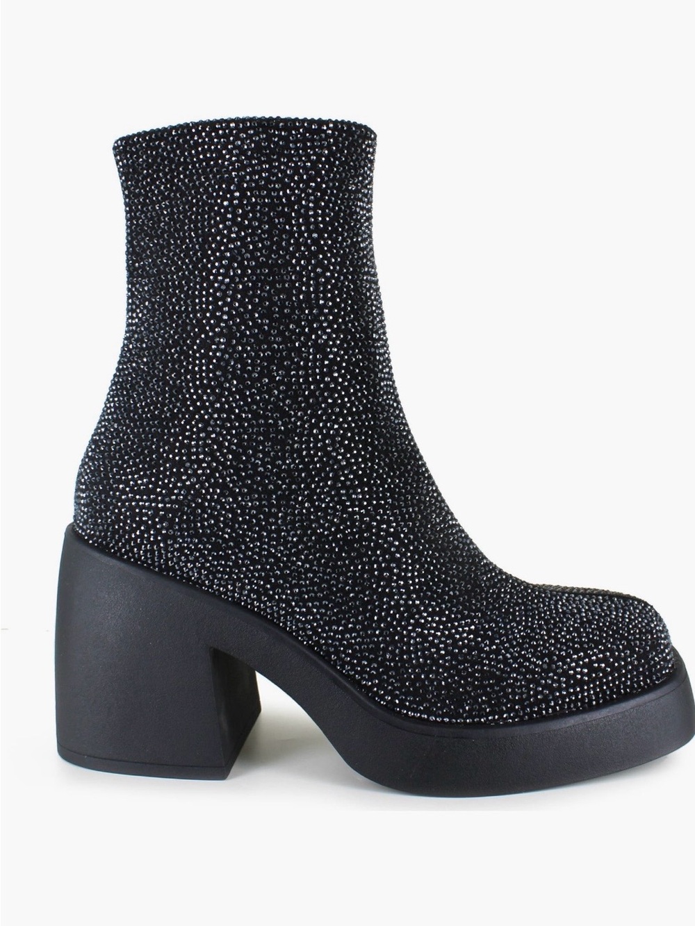 UNIONBAY Black Gunmetal Rhinestone Stretch Sock Bootie